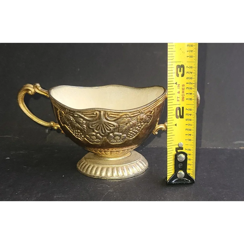 Vintage Silver Plated Creamer Sugar Tray Set Japan Grape Repousse Floral Motif
